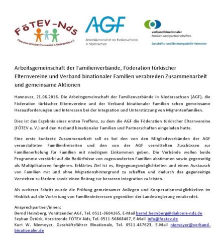 Pressemitteilung, AGF, FÖTEV und Binationale kooperieren